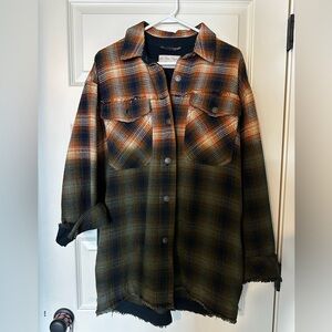 Long Plaid Button-Up shirt Jacket